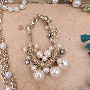 Vintage "Bubble" chain mesh bracelet with various size pearl beads